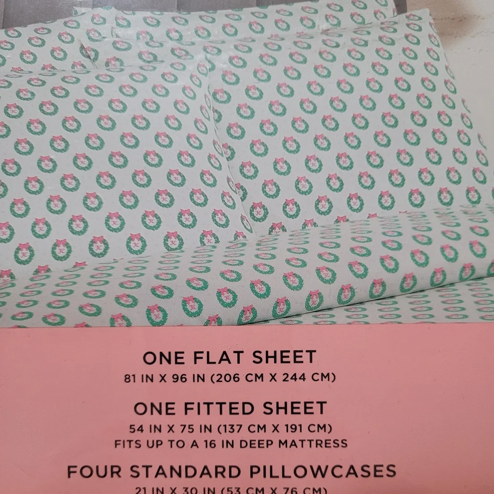 Juicy Couture FULL Sheet Set White JC Monogram Wreath Print Holiday Winter Y2K